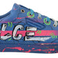 Handpainted Blue Leather Low Top Sneakers
