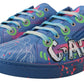 Handpainted Blue Leather Low Top Sneakers