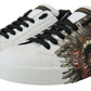 Elegant White Leather Sneakers with Heart Roses Detail