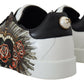 Elegant White Leather Sneakers with Heart Roses Detail