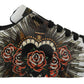 Elegant White Leather Sneakers with Heart Roses Detail