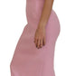 Elegant Light Pink V-Neck Midi Dress