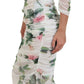 Elegant White Rose Print Midi Sheath Dress