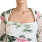 Elegant White Rose Print Midi Sheath Dress