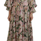 Floral Silk Maxi Dress with Back Zipper