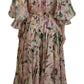 Floral Silk Maxi Dress with Back Zipper