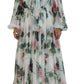 Elegant White Silk Maxi Dress with Rose Print