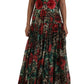 Elegant Silk A-Line Dress with Leopard and Rose Print