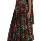 Elegant Silk A-Line Dress with Leopard and Rose Print