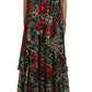Elegant Silk A-Line Dress with Leopard and Rose Print