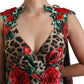 Elegant Silk A-Line Dress with Leopard and Rose Print
