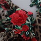Elegant Silk A-Line Dress with Leopard and Rose Print
