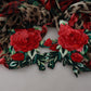 Elegant Silk A-Line Dress with Leopard and Rose Print