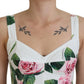 Elegant White Rose Print A-Line Mini Dress