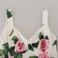 Elegant White Rose Print A-Line Mini Dress