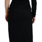 Black Wrap Sheath One Shoulder Wool Dress