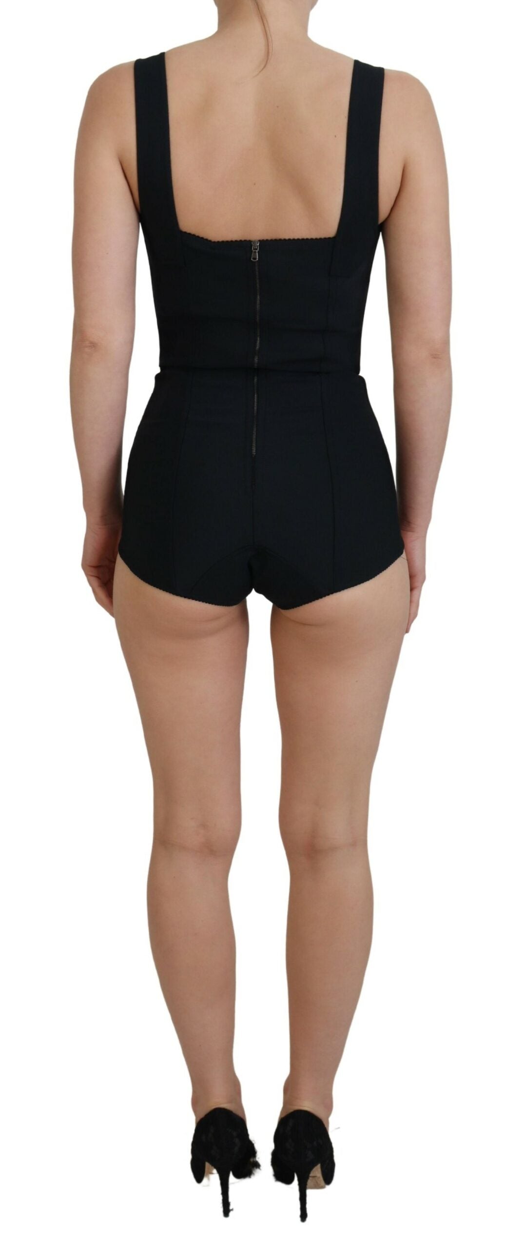 Elegant Black Nylon Blend Bodysuit Dress