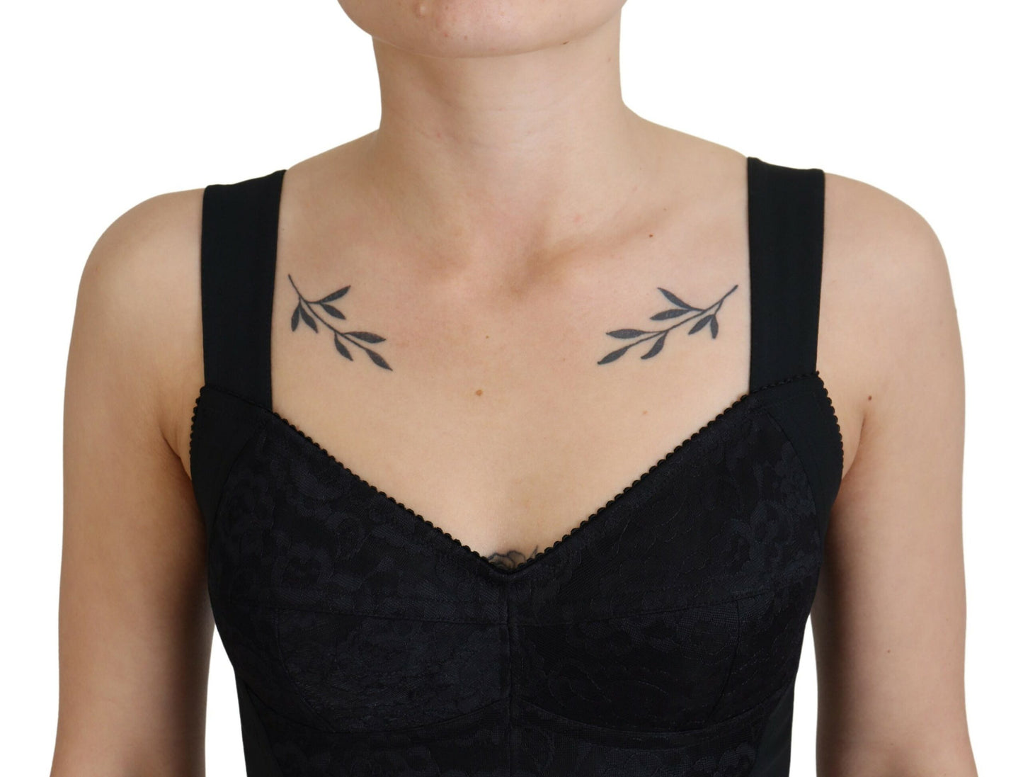 Elegant Black Nylon Blend Bodysuit Dress