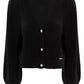 Elegant V-Neck Black Cardigan with Golden Buttons