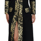 Elegant Gold Black Jacquard Trench Coat