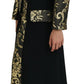 Elegant Gold Black Jacquard Trench Coat