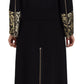 Elegant Gold Black Jacquard Trench Coat