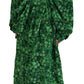 Silk Green Leaves Print Trench Jacket
