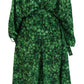 Silk Green Leaves Print Trench Jacket