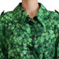 Silk Green Leaves Print Trench Jacket