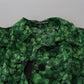 Silk Green Leaves Print Trench Jacket