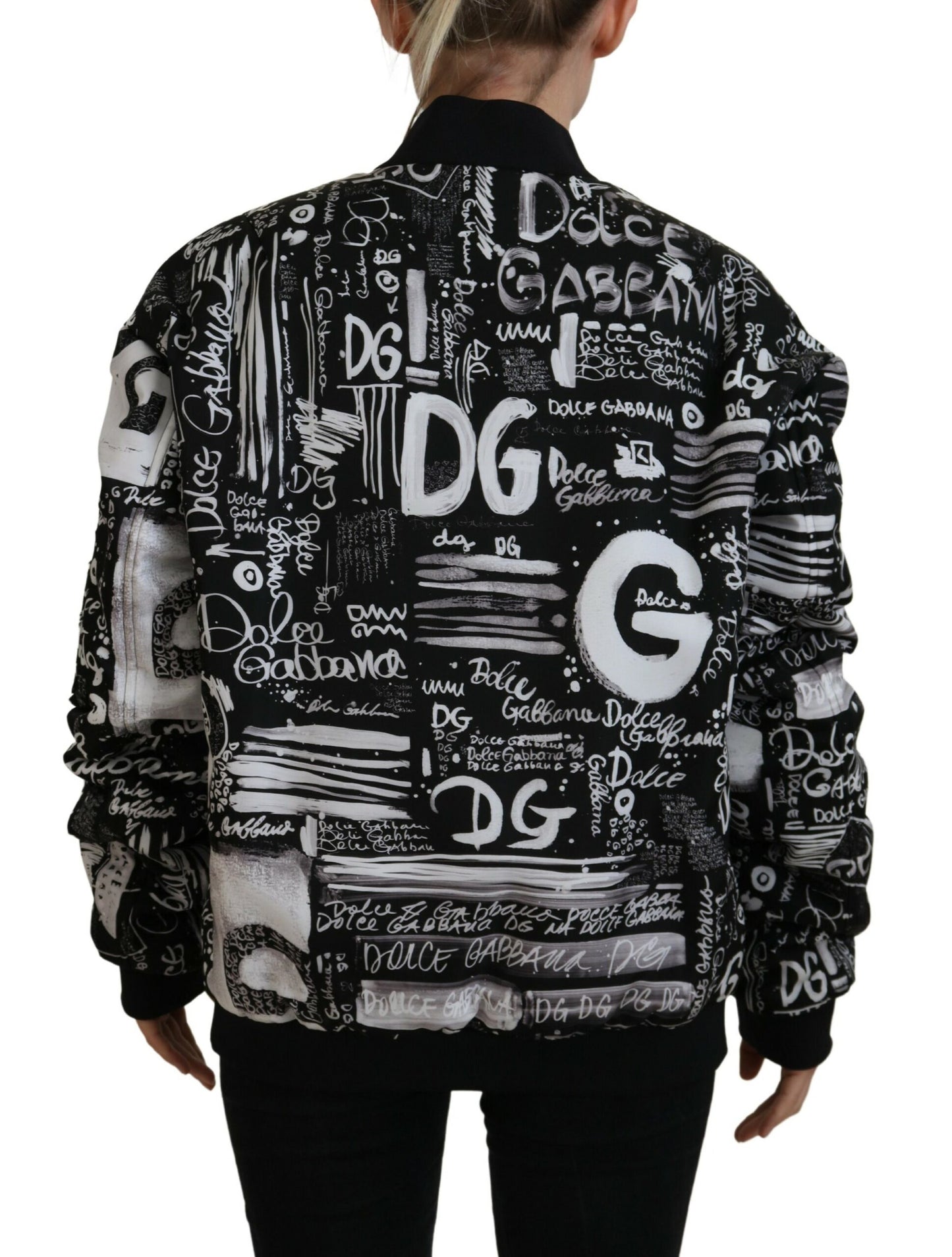 Elegant Black Nylon Bomber Jacket