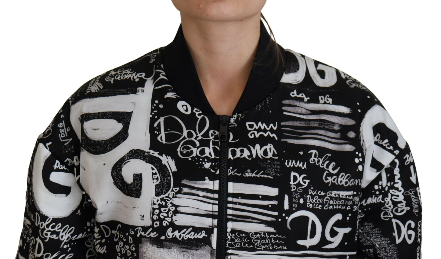Elegant Black Nylon Bomber Jacket