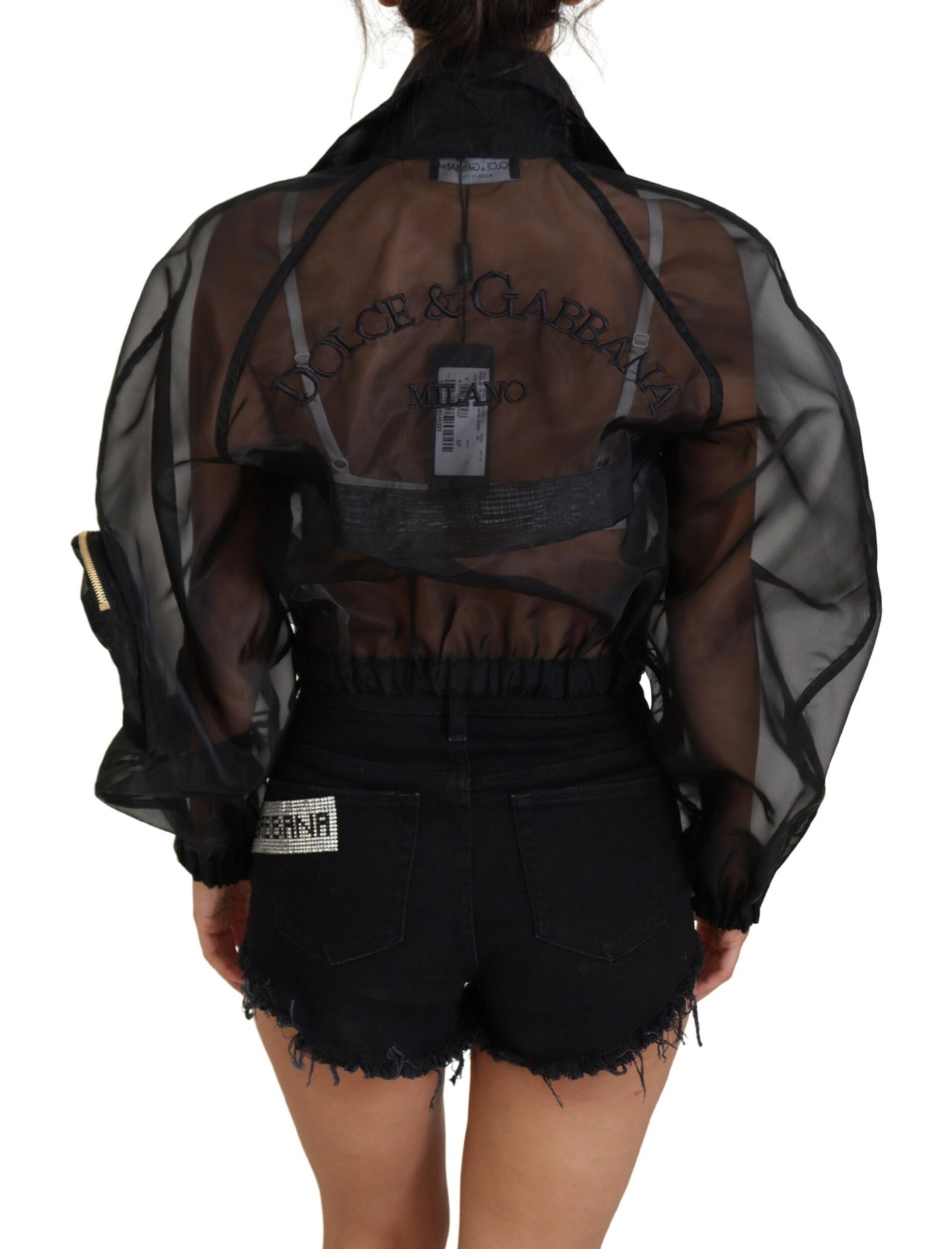 Elegant Black Bomber Jacket with High Craftsmanship