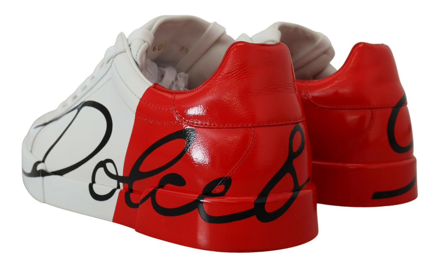Elegant White & Red Leather Sneakers