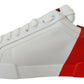 Elegant White & Red Leather Sneakers