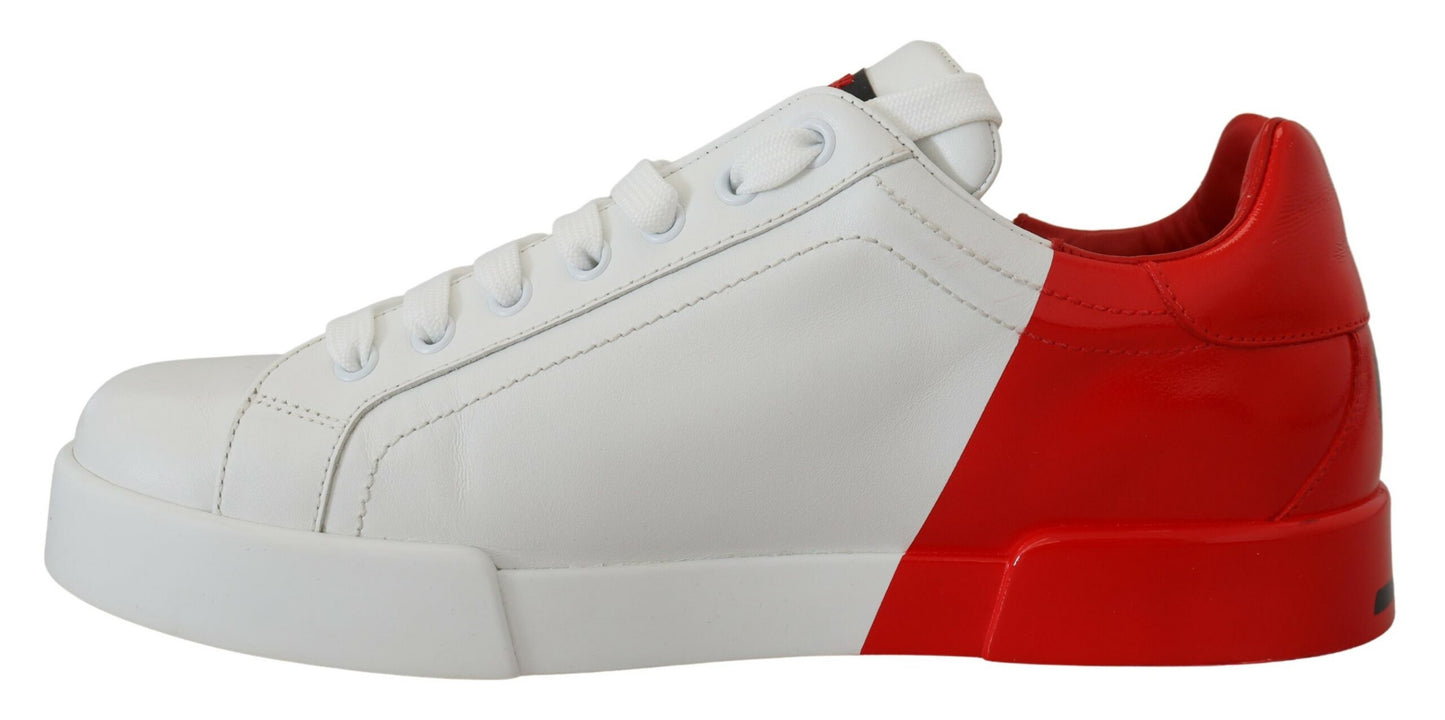 Elegant White & Red Leather Sneakers