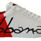 Elegant White & Red Leather Sneakers