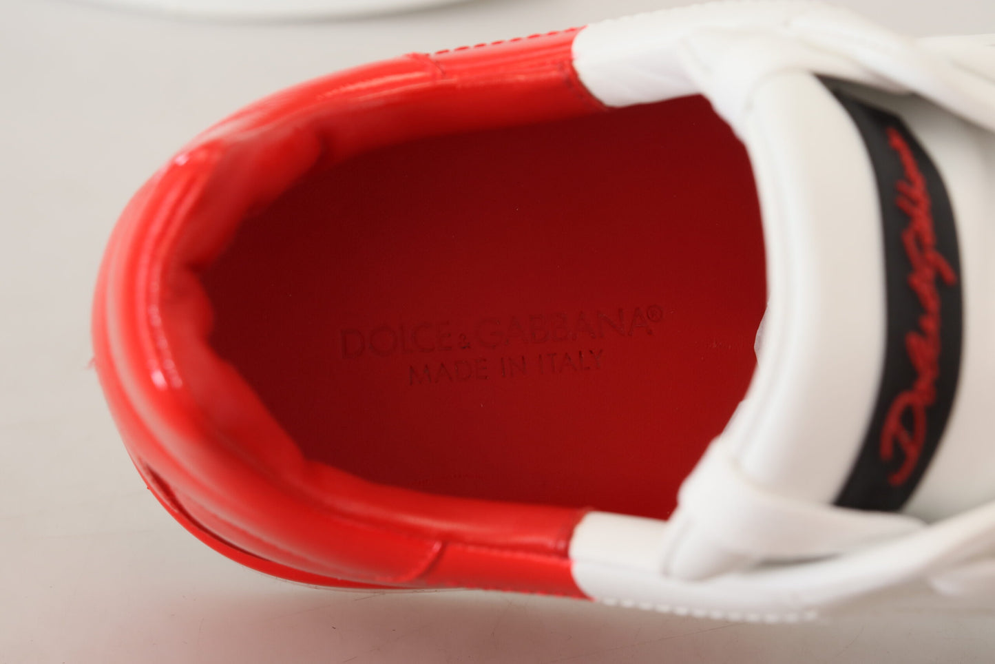 Elegant White & Red Leather Sneakers
