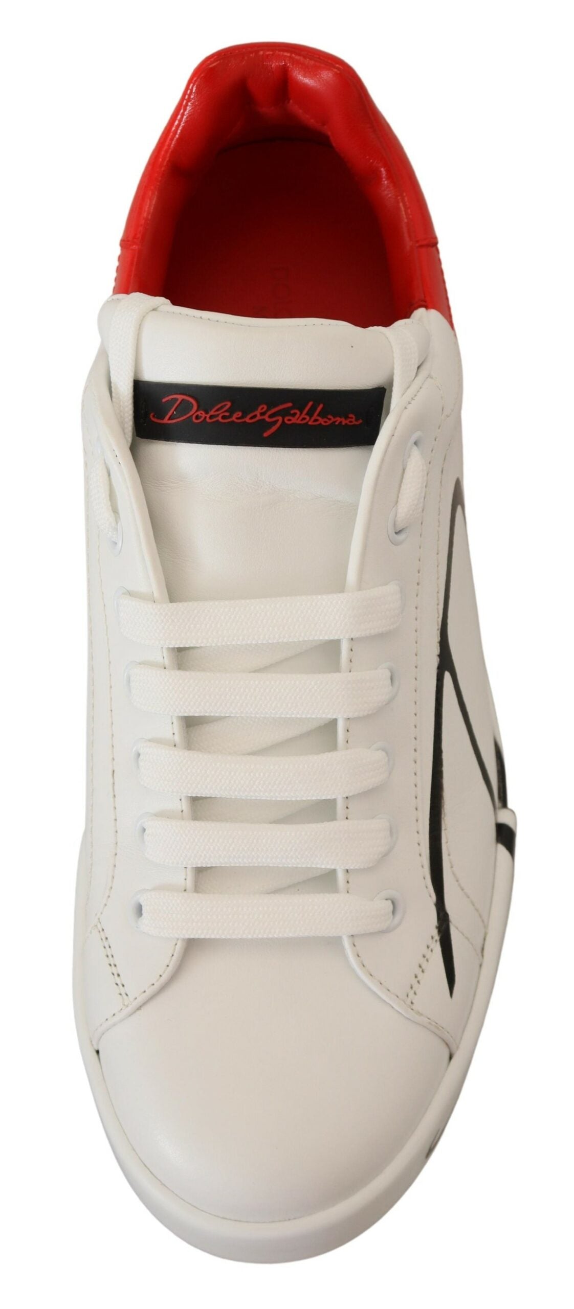 Elegant White & Red Leather Sneakers