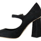 Elegant Black Crystal Brocade Pumps
