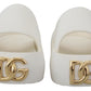 Elegant White Slide Sandals with Gold Accents