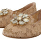 Elegant Beige Lace Vally Flats with Crystal Accent