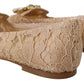 Elegant Beige Lace Vally Flats with Crystal Accent