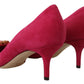 Elegant Pink Suede Pumps with Crystal Embellishments