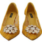 Yellow Lace Heels with Crystal Embellishment