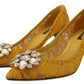 Yellow Lace Heels with Crystal Embellishment