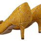 Yellow Lace Heels with Crystal Embellishment