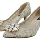 Elegant White Lace Heels with Crystal Accents