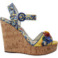 Majolica Print Ankle Strap Wedge Sandals