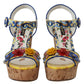 Majolica Print Ankle Strap Wedge Sandals